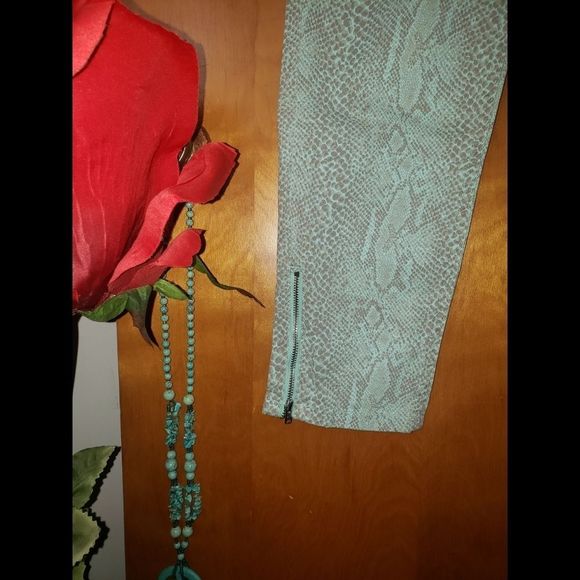 Kookai Pale Turqouise Snakeskin Printed Jeans - Picture 3 of 8